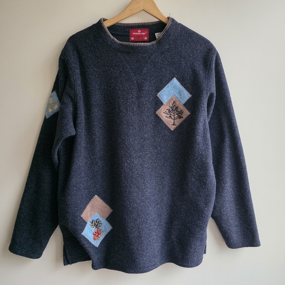 Holiday Lodge‎ Womens Sweater Medium Blue Ski Cozy Cabin Outdoor Grandpa Classic